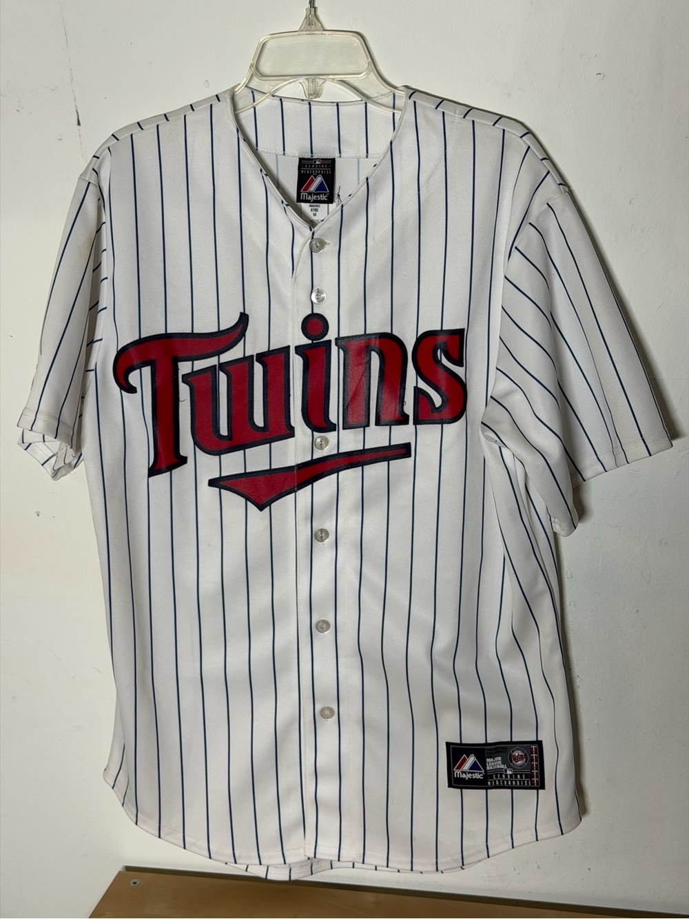 Majestic Justin Morneau #33 Minnesota Twins Pinstripe Jersey Medium Stitched